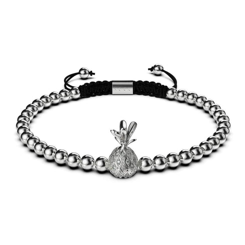 Pina colada | Argent | Noir | Ananas Cristal | Bracelet Charmballa en macramé